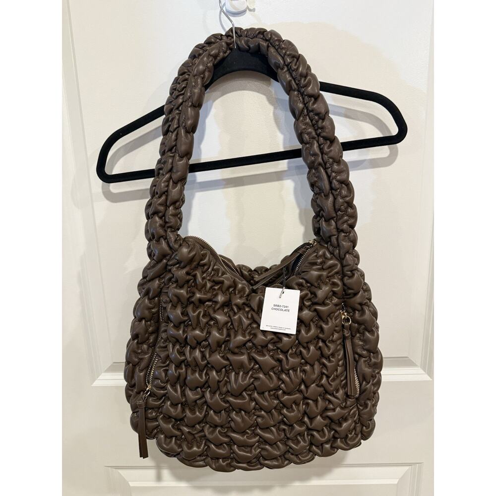 Sondra Roberts Textured Shoulder Bag Handbag Slouchy Hobo Brown Purse Large Zip